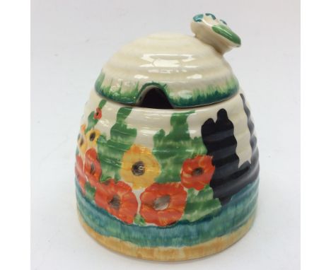 Clarice Cliff for Wilkinson, a Sandon beehive honey pot, Bizarre mark, 9cm high