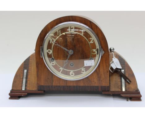 A 1930s Art Deco walnut and chrome bracket clock (key) 