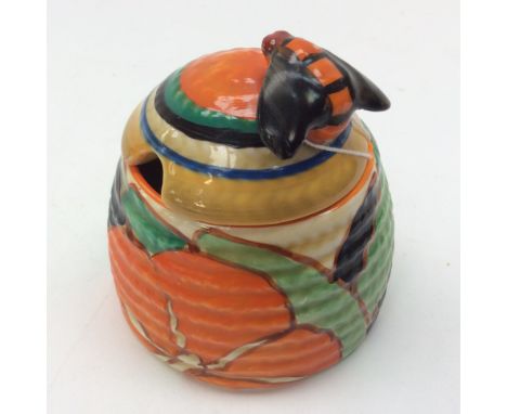 Clarice Cliff for Newport Pottery, a small Summer house beehive honey pot, Bizarre mark, approx 7.5cm