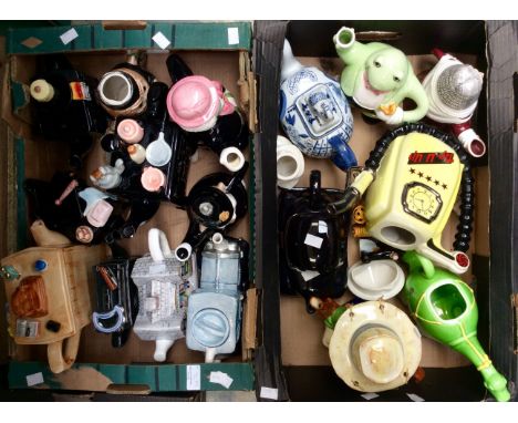 Novelty teapots, including Carlton Ware Morris Minor, a stove, teapot, chest of drawer teapot, petrol pump teapot, etc (two b