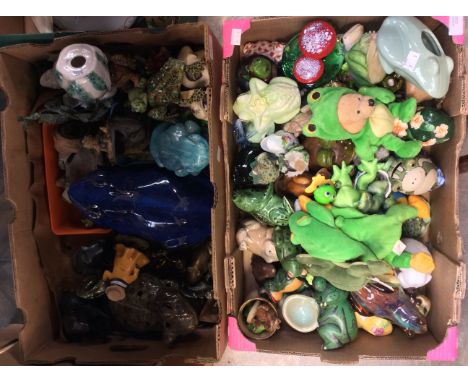 A collection of different ceramic frogs, plastic and glass life long collection 