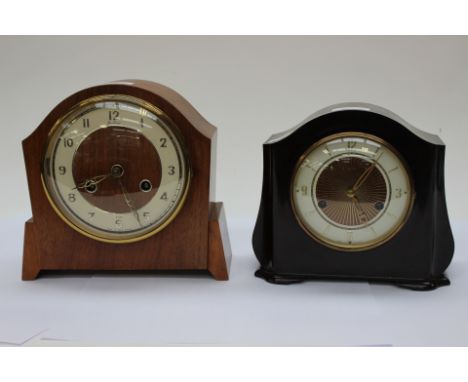 A Smiths Bakelite eight day mantle clock together with a Bentima eight day mahogany cased mantle clock (2)