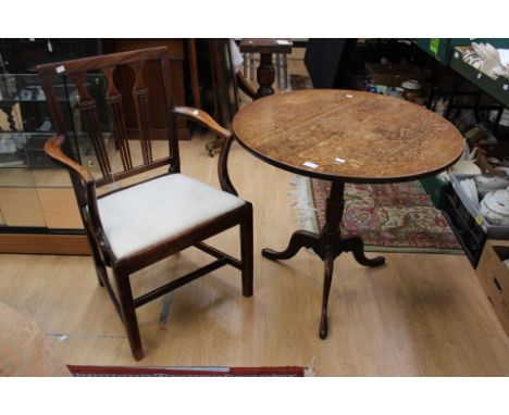 A George III mahogany open armchair, circa 1800, the back with vase shaped splats, drop in seat, together with a George III o