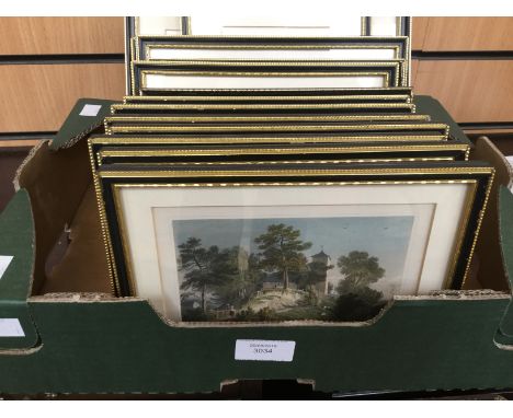 A collection of assorted engravings, depicting various local buildings, entitled Mathern Palace, view from the Castle Usk, Ch