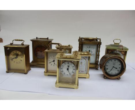 A quantity of eight carriage clocks, mostly late 20th Century, including large early 20th Century carriage alarm clock 