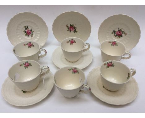 A set of six Spode coffee cups and saucers lace doily, 'Billingsley Rose' patentedDate circa 1926Condition - Some ware 