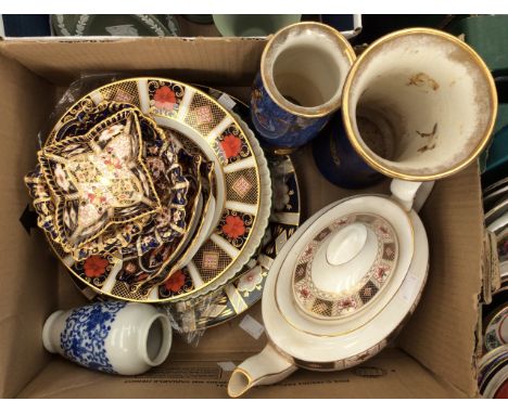 Royal Crown Derby Imari hexagonal bowl plate, red aves plate, etc, kedleston pattern teapot (seconds af) further Crown Derby 