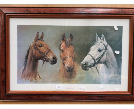 'We Three Kings', National Hunt champion horses, Red Rum, Desert Orchid and Arkle, a print by SL Crawford