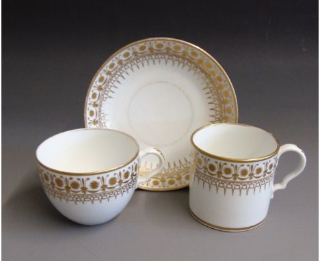 A Spode Bute Shaped Trio  Tea Cup Coffee Can and Saucer with gilt decorationCirca  1805-15Size- Tea cup  8cm diam  6.5cm high