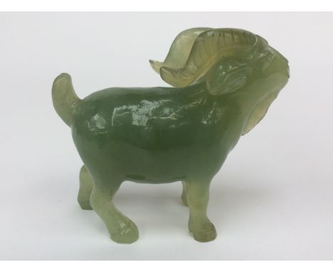A carved jade Billy Goat, approx 8cm high and 9cm long