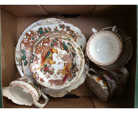 A collection of Royal Crown Derby Old Avesbury pattern, including: plate; serving dish; teacups and saucers, milk jug and sug