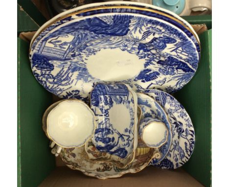 Royal Crown Derby Japanese pattern ref: A643 cup and two trinket dishes with Mikado dinner plates, trinket dishes, etc (one b