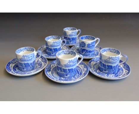 A Set of  six Spode Coffee Cans and Saucers  Blue and White “Italian Pattern”Circa  20th centurySize  Cans  5.5cm diam  5.5cm