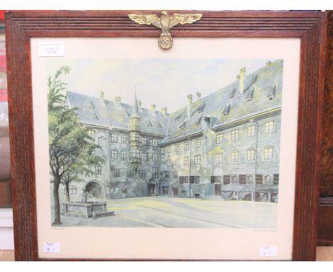 Reproduction Adolf Hitler watercolour print. Framed with reproduction  metal Nazi eagle pinned to framed.