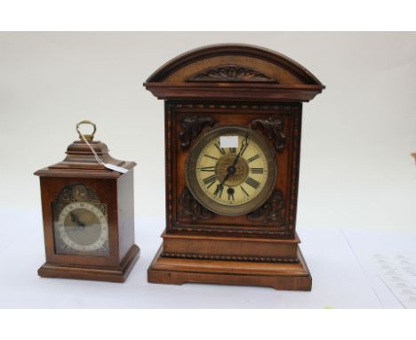 A late nineteenth Century, German, walnut cased mantle clock, made in Wurttemberg, eight day mechanism, spring driven with pe