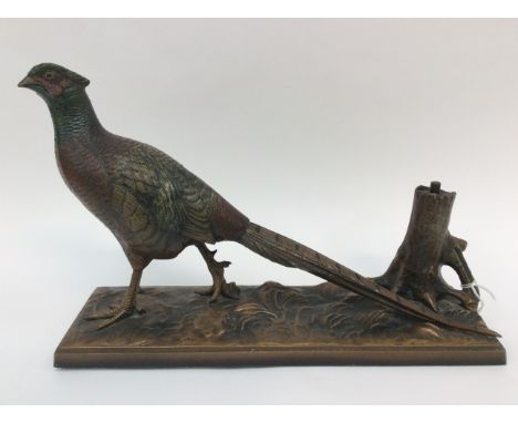 A novelty cold painted pheasant table lighter 