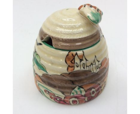 Clarice Cliff for Newport Pottery, a small Orange Gardenia beehive honey pot, Fantasque Bizarre, marks approx 7.5cm