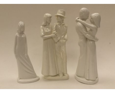 Three 'Blanc de Chine' Spode figurines 'Georgina', 'Evening Out', 'Embrace' all by Pauline Shone 