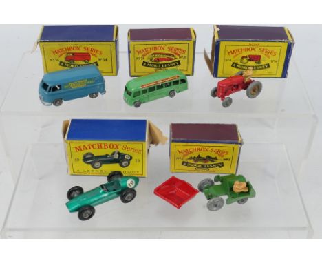 Matchbox - Lesney - Moko - Five boxed Matchbox Regular Wheel model vehicles. Lot includes Matchbox #34 Volkswagen 15cwt Van (
