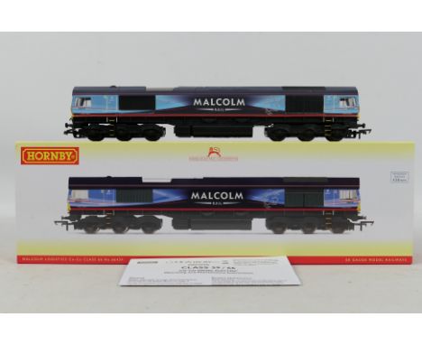 An original Hornby OO gauge model railway train set locomotive engine No. R3886 Class 66 Malcolm Logistics  Co-Co 66405. Mode