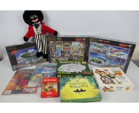 Thunderbirds - Toy Story - Wind in the willows - Robertsons Doll. A selection of 10 item, a board game, a Robertson's Doll an