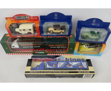 Corgi, Lledo - 2 x boxed die-cast trucks, and 4 x boxed die-cast cars - Lot includes a #59516 Corgi Volvo Short Wheelbase Lor