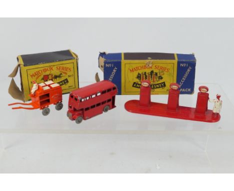 Matchbox - Lesney - Moko - A trio of mainly boxed Matchbox diecast. Lot consists of Matchbox Accessory Pack no.1 Esso Petrol 