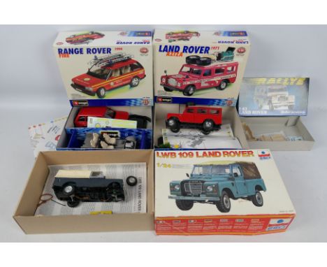 Heller - ESCI - Bburago - Land Rovers. A selection of 4 boxed and semi assembled Land Rovers appearing in Playworn to Excelle