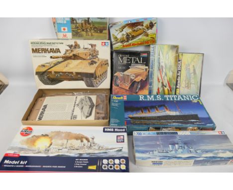 Tamiya - Revell - Monogram - Airfix - Others - A mixed collection of nine boxed plastic and metal  model kits in various scal