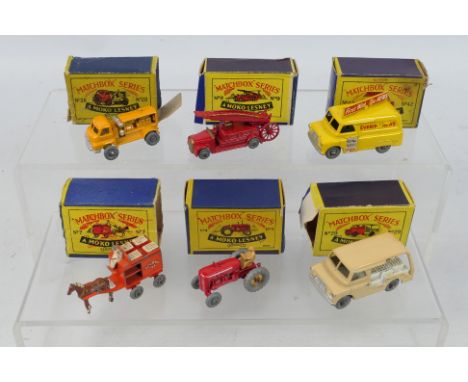 Matchbox - Lesney - Moko - Six boxed Matchbox Regular Wheel model vehicles. Lot includes Matchbox #4 Massey Harris Tractor (w