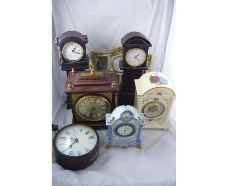 Ceramic mantel clocks, miniature long case clocks etc.