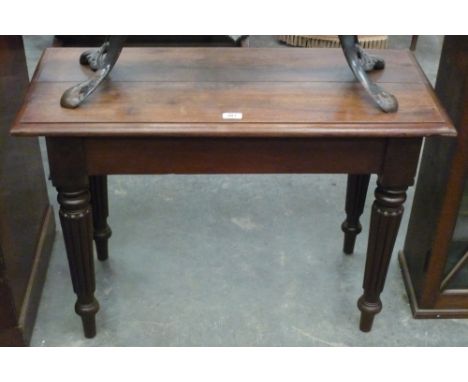 A 19th century mahogany hall bench on fluted tapered turned legs, 92cm x 41cm x 61cm high