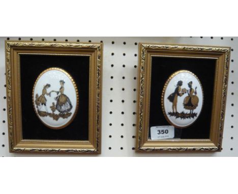 A pair of Harleigh China ceramic figural pictoral medallions in frames, 14cm x 17cm