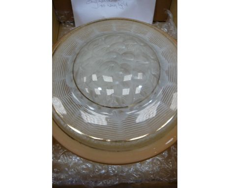 A retro opaque glass ceiling light shade with original hanging chains