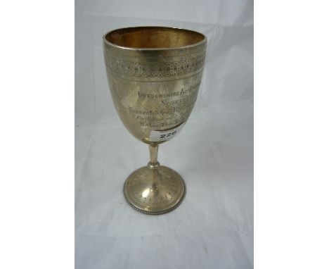 A silver cup engraved 'Breconshire Agricultural Society 1876 presented by Mrs G Wynne Holford for the best pen of Mountain We