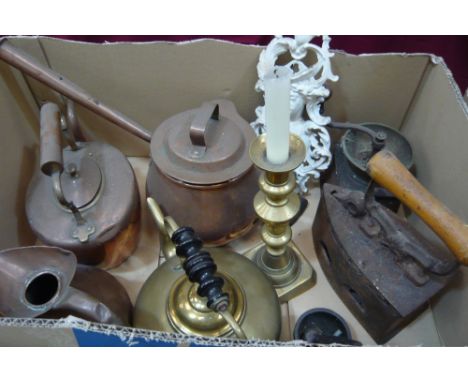 Metalware to include copper kettles, grinder, iron etc.