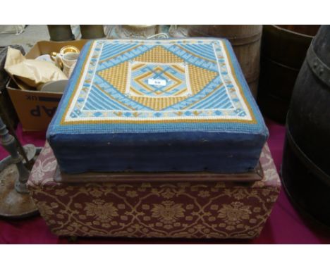 A Victorian square upholstered footstool and a box stool