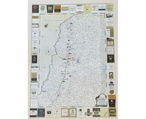 A print of a Vintage Expedition Napa Valley map in a wooden glazed frame. (61cmX45cm)