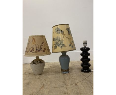 A 1960's / 1970's Royal Doulton ceramic lamp base in a red brown glaze, (H32cm) together with a Wade ceramic lamp base of bal