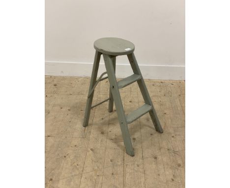 A Vintage painted oak folding two rung step ladder H60cm
