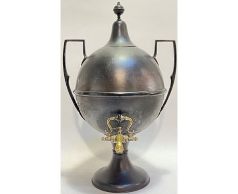 A neoclassical style urn-form patinated tin samovar with brass tap (h- 47cm, w- 31cm)