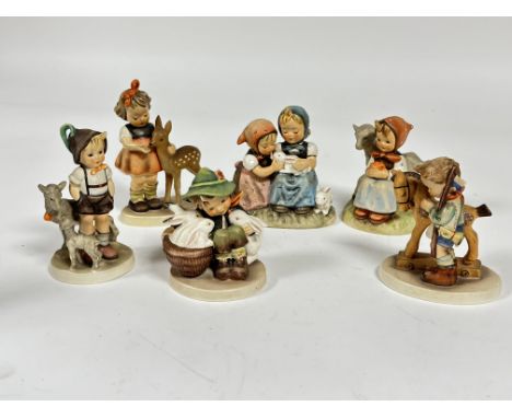 A collection of six German Hummel pottery figures including the Little Goat Herd, (Tallest H x 13cm), show no signs of damage