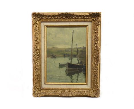* WILLIAM MILLER FRAZER RSA (SCOTTISH 1864 - 1961), WAITING FOR THE TIDE oil on canvas board, signed and dated 1899 36cm x 27