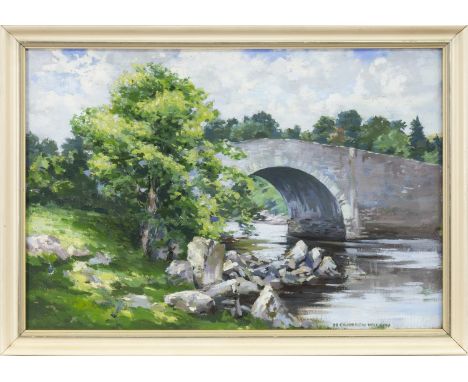* HUGH CAMERON WILSON (SCOTTISH 1885 - 1952), LACKAGH BRIDGE oil on board, signed 36cm x 44cm Framed and under glass Label ve