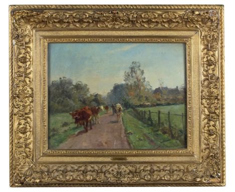 Aymar Pezant (French, 1846-1916):'La Route de Parnes', oil on panel, signed lower right, titled verso on remnants of original