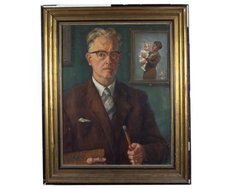 Gijsbertus Bernardus Olislagers (Dutch, 1894-1969):Self portrait of the artist, oil on canvas, signed lower left, H 63.5 x W 