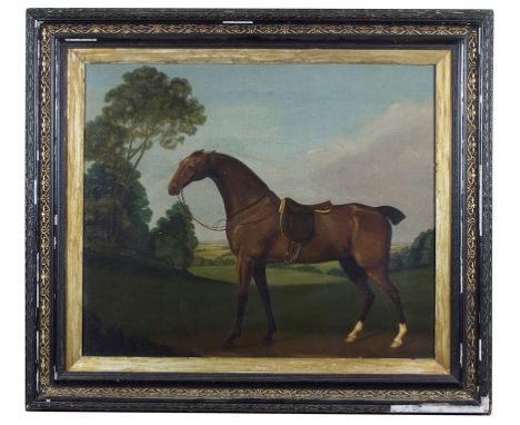 Follower of George Stubbs, A.R.A. (British, 1724-1806):Portrait of a horse in a landscape, oil on canvas, inscribed verso 'Sa