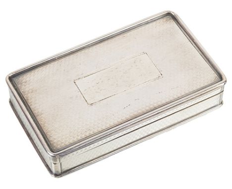 A William IV Silver Snuff Box by Nathaniel Mills:Hallmarked for Birmingham, 1836, of rectangular form with engine turned deco