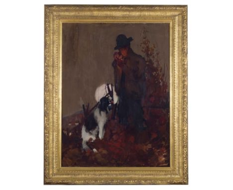 John R. Koopman (American, 1881-1949):Study of a man, said to be Sherlock Holmes, smoking on a hillside, his dog beside him &