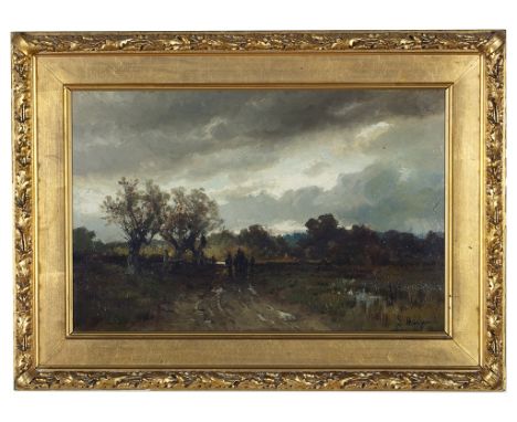 Gustav Meissner (German, 1830-1930):A wooded landscape, oil on panel, signed lower right, H 32 x W 49 cm